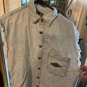 Harley Davidson cut off sleeve denim shirt